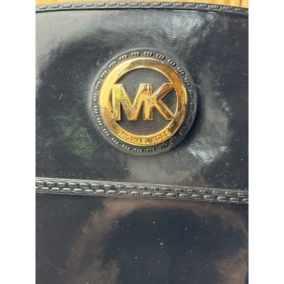 Michael Kors Boots Women 8 Black Gloss Rubber Logo Emblem Stockard Tall Rain - Picture 12 of 14